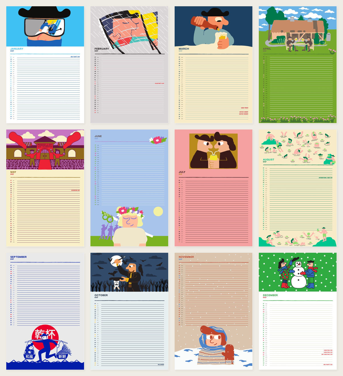 All twelve months of the Mikkeller Wall Calendar 2027
