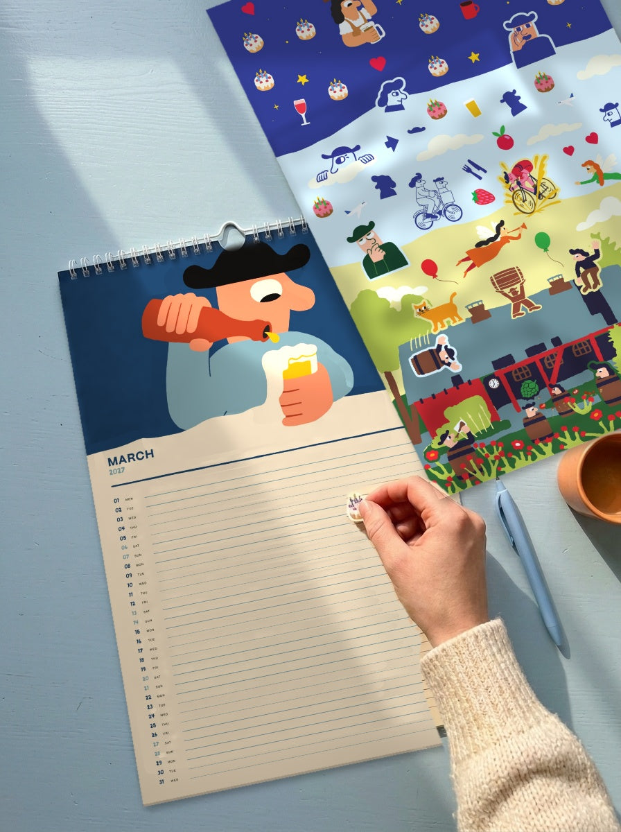Calendar stickers being added to the March page, with the full-size sticker sheet